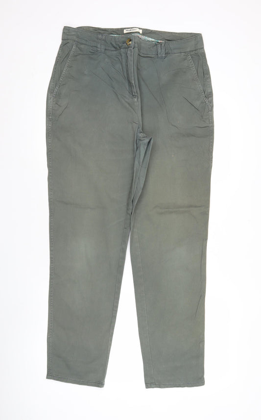 WoolOvers Womens Green Chino Trousers Size 14 Cotton Stretch