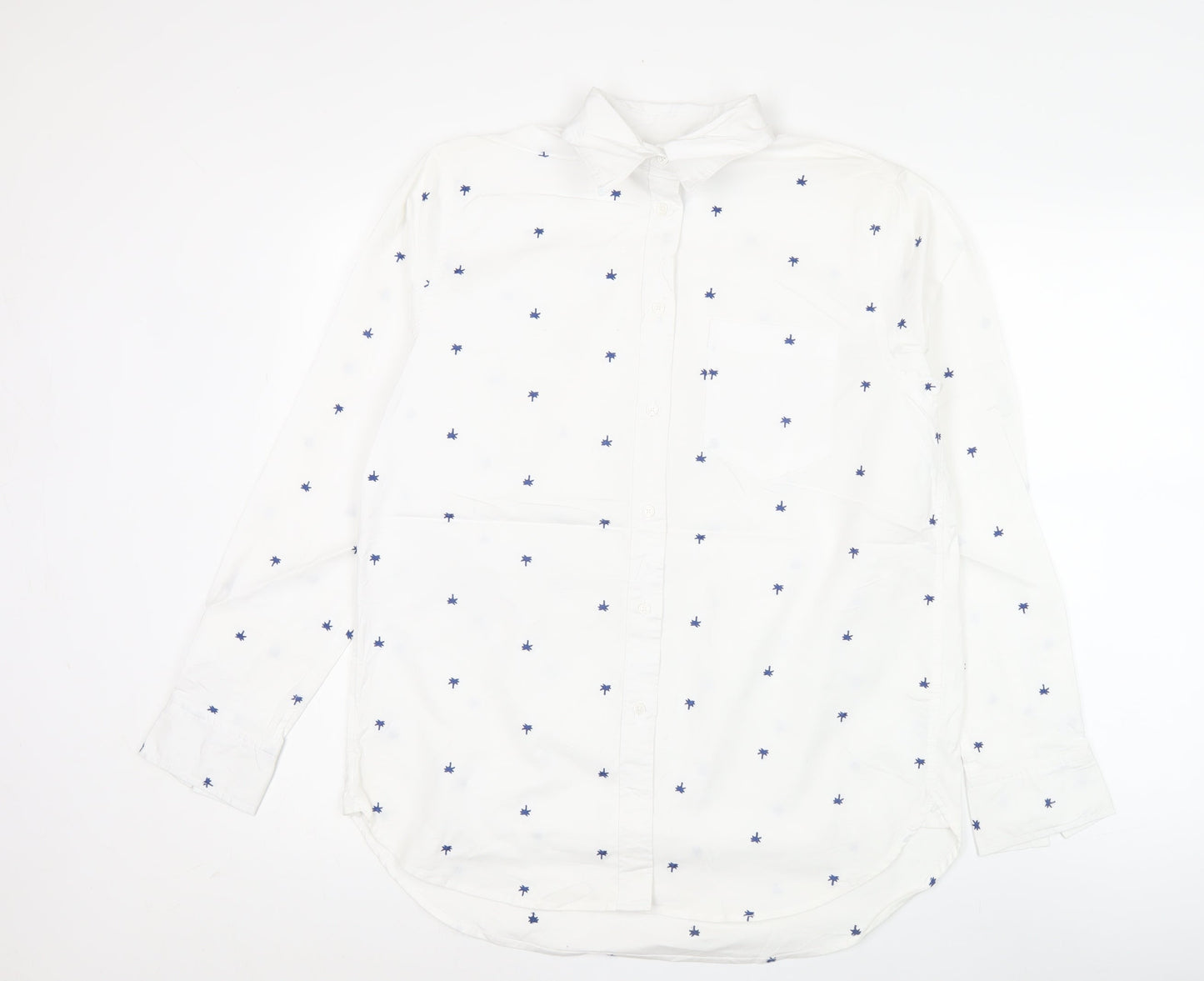 Lands' End Men White S Regular Fit Long Sleeve Button-Up Shirt