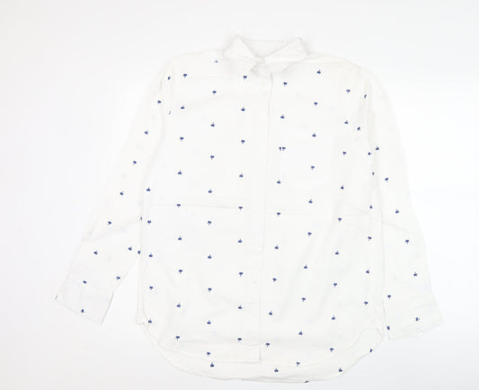 Lands' End Men White S Regular Fit Long Sleeve Button-Up Shirt