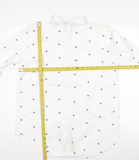Lands' End Men White S Regular Fit Long Sleeve Button-Up Shirt