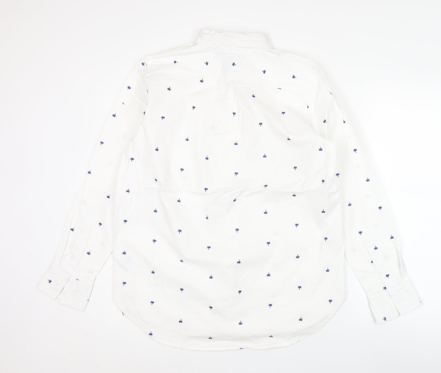 Lands' End Men White S Regular Fit Long Sleeve Button-Up Shirt