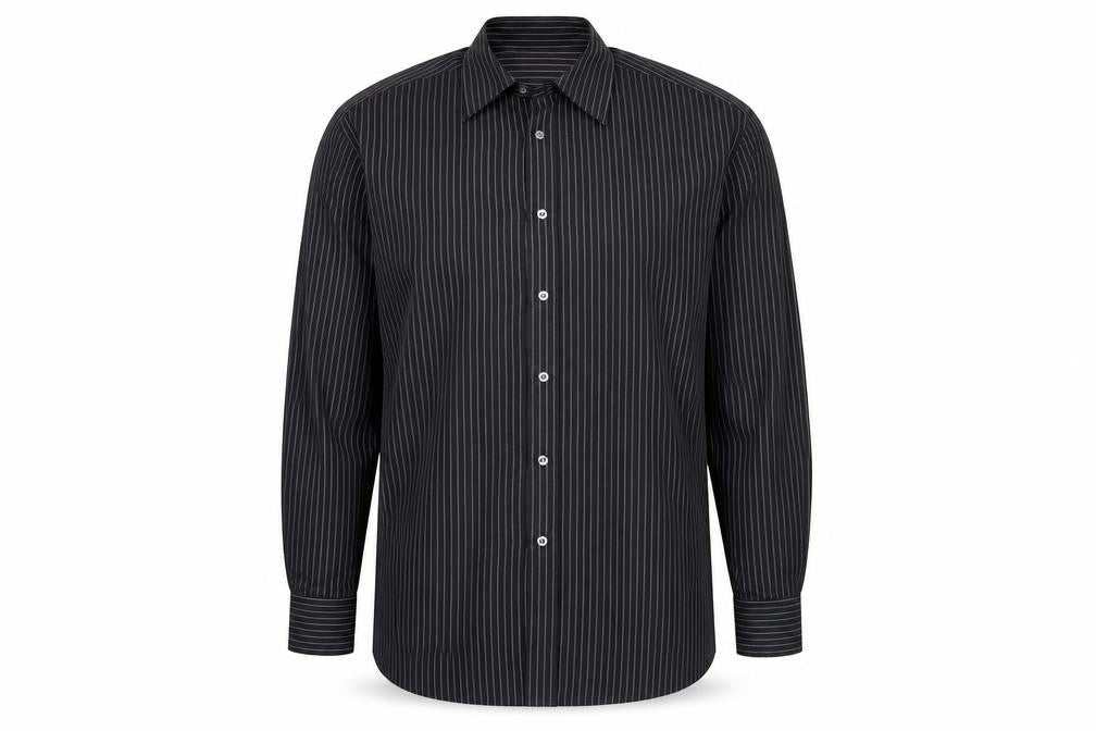 Marks and Spencer Men’s Black Striped Button-Up Shirt 16.5/42in