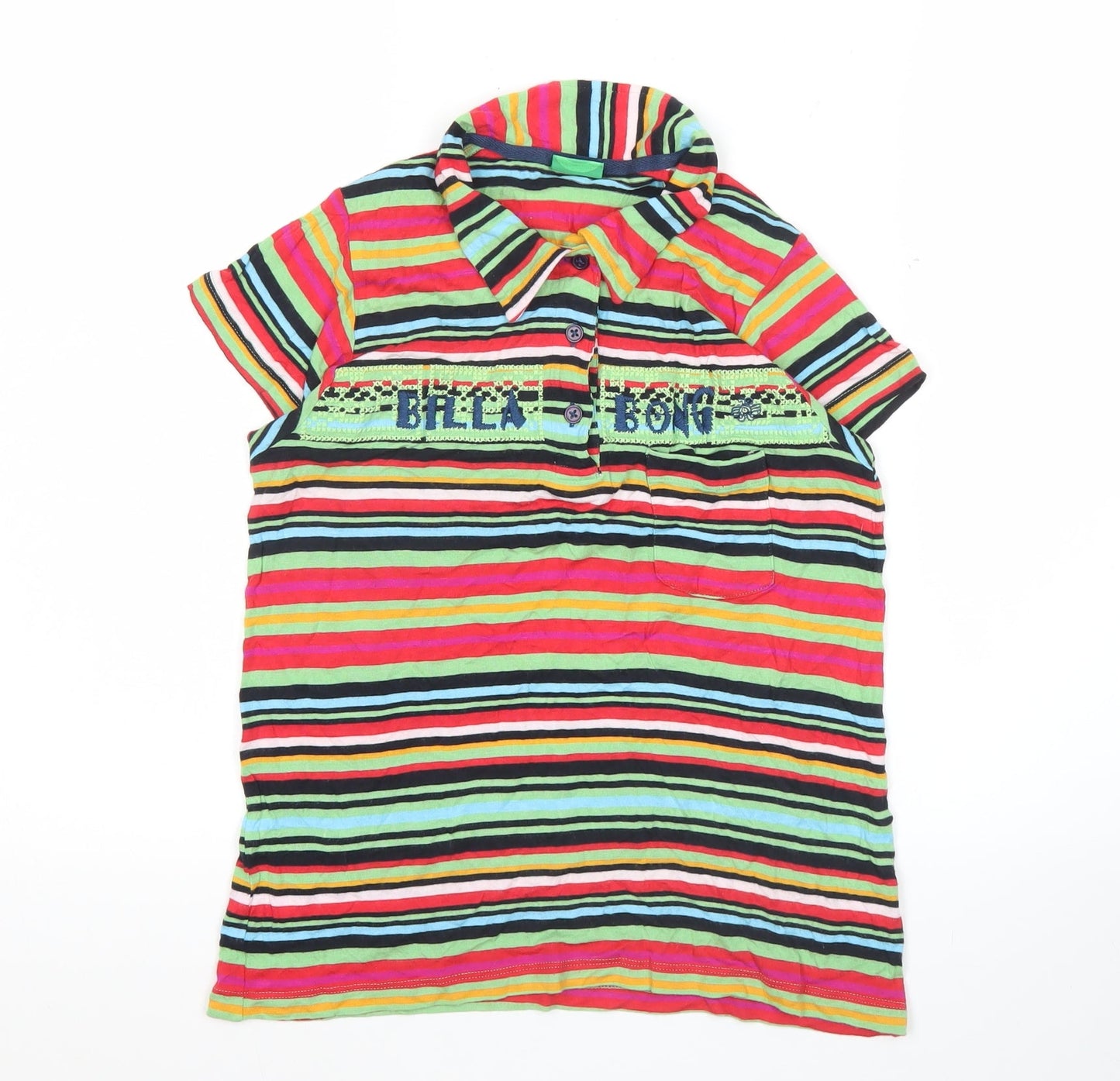 Billabong Womens Multicoloured Striped Polo Shirt M Summer Casual