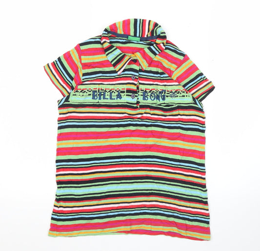 Billabong Womens Multicoloured Striped Polo Shirt M Summer Casual