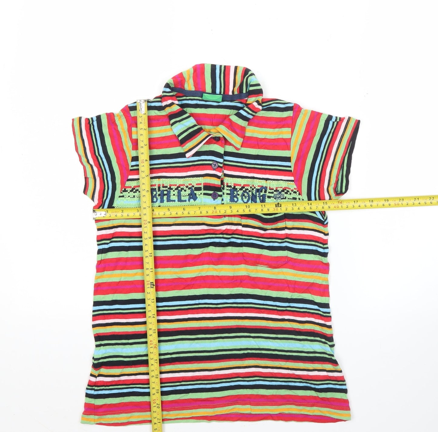 Billabong Womens Multicoloured Striped Polo Shirt M Summer Casual