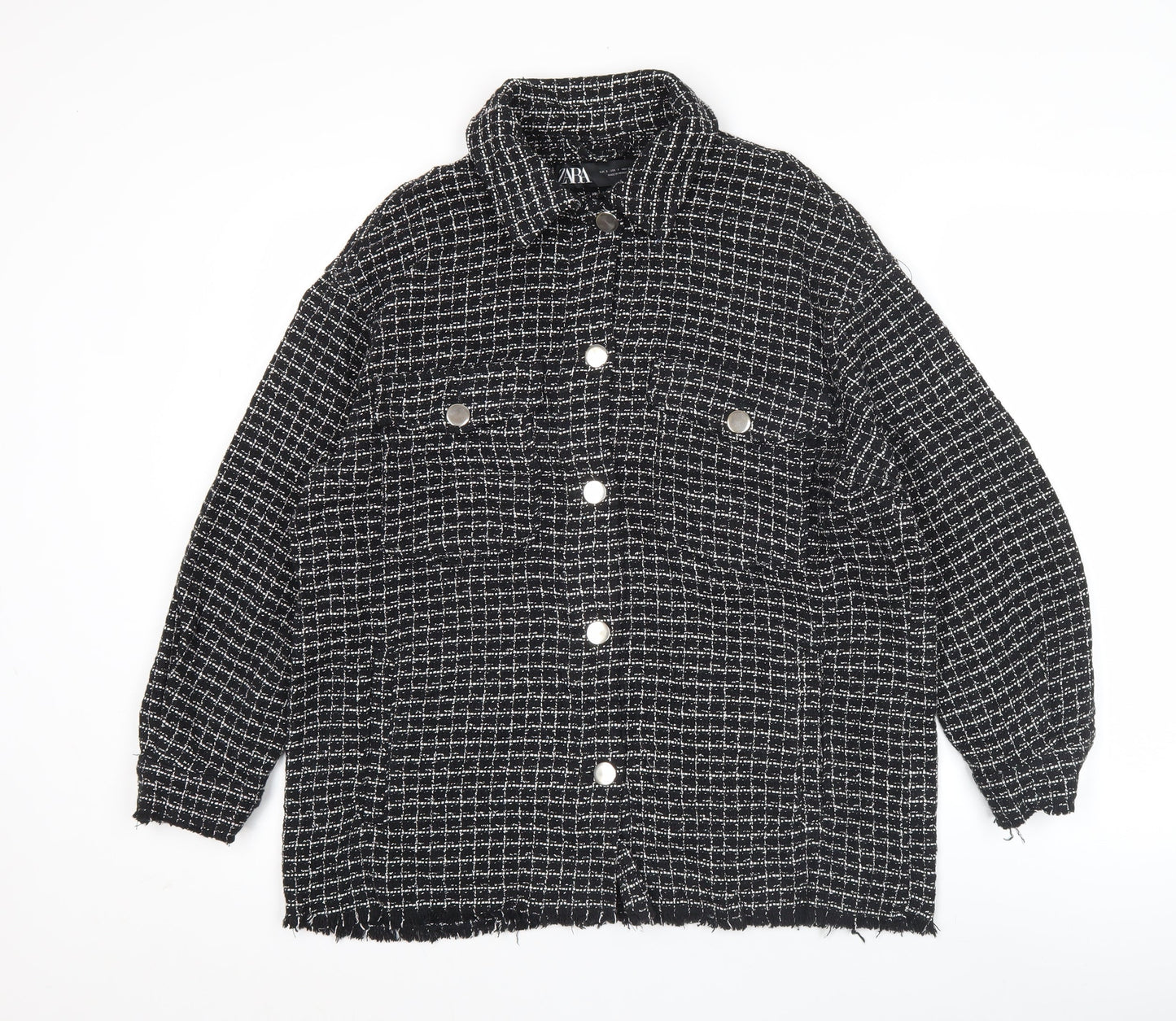 Zara Womens Black Tweed Check Jacket Size S Long Sleeve