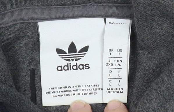Adidas Mens Grey Pullover Hoodie Size L Logo Sports Fleece Sweatshirt