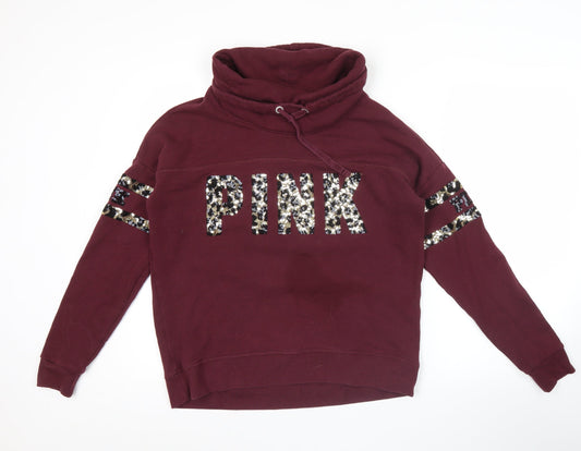 Victoria's Secret PINK Womens Burgundy Sequin Hoodie Size S