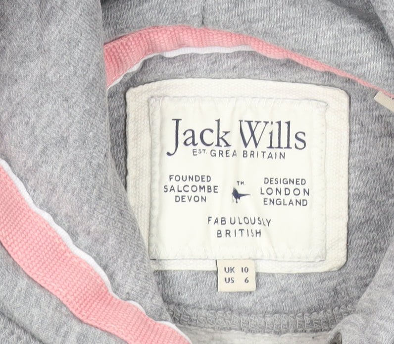 Jack Wills Womens Grey Pullover Hoodie Size 10 Logo Graphic Casual