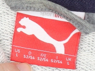 Puma Mens Grey Full Zip Hoodie L Logo Sportswear Sweatshirt