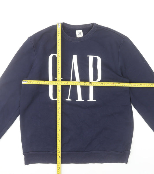 GAP Womens Navy Blue Small Sweatshirt Cotton Blend Logo Crew Neck