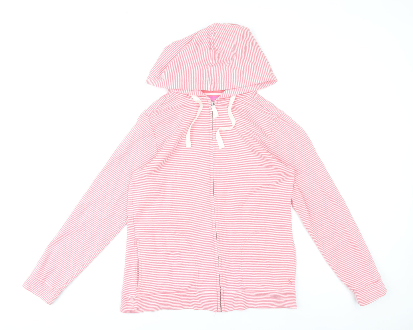 Joules Womens Pink and White Striped Full Zip Hoodie UK 12 Cotton Blend