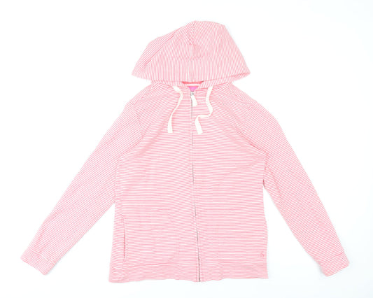Joules Womens Pink and White Striped Full Zip Hoodie UK 12 Cotton Blend