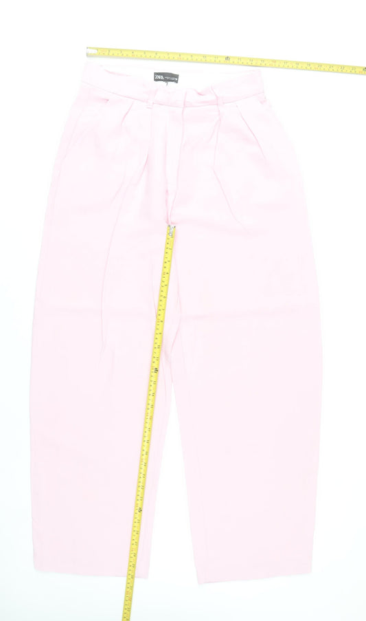 Zara Women Pink Pleated Chino Trousers Size M High Rise