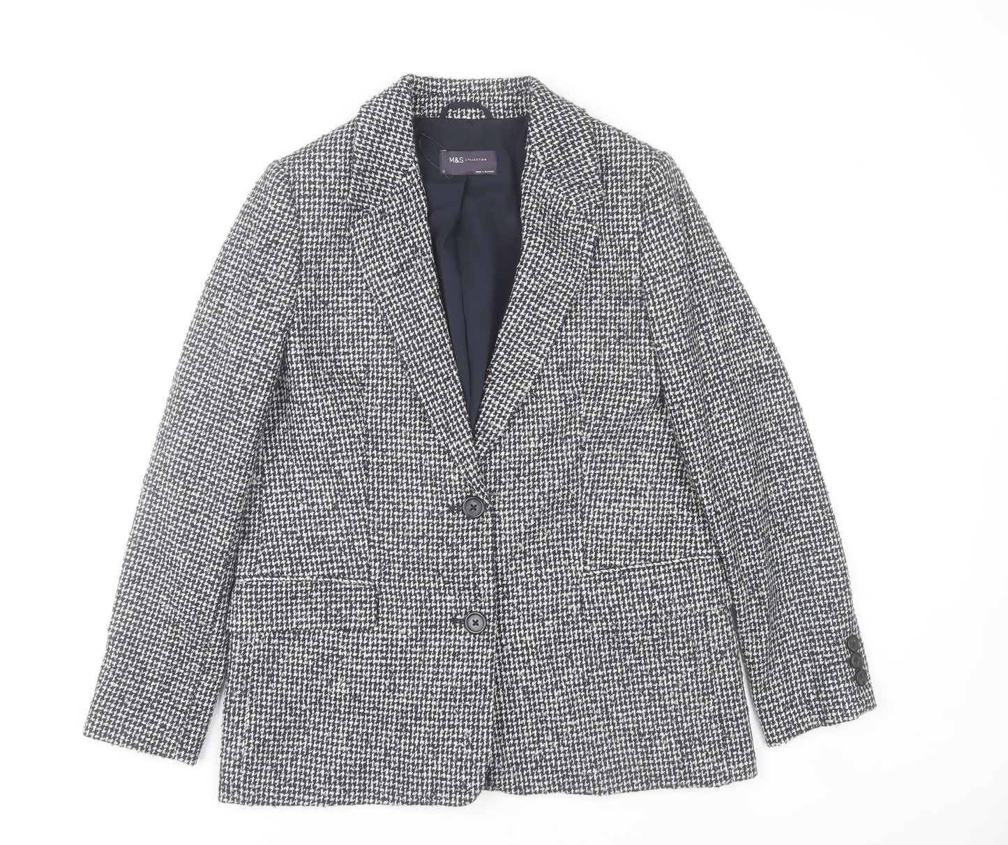 Marks and Spencer Womens Grey Houndstooth Blazer UK 10