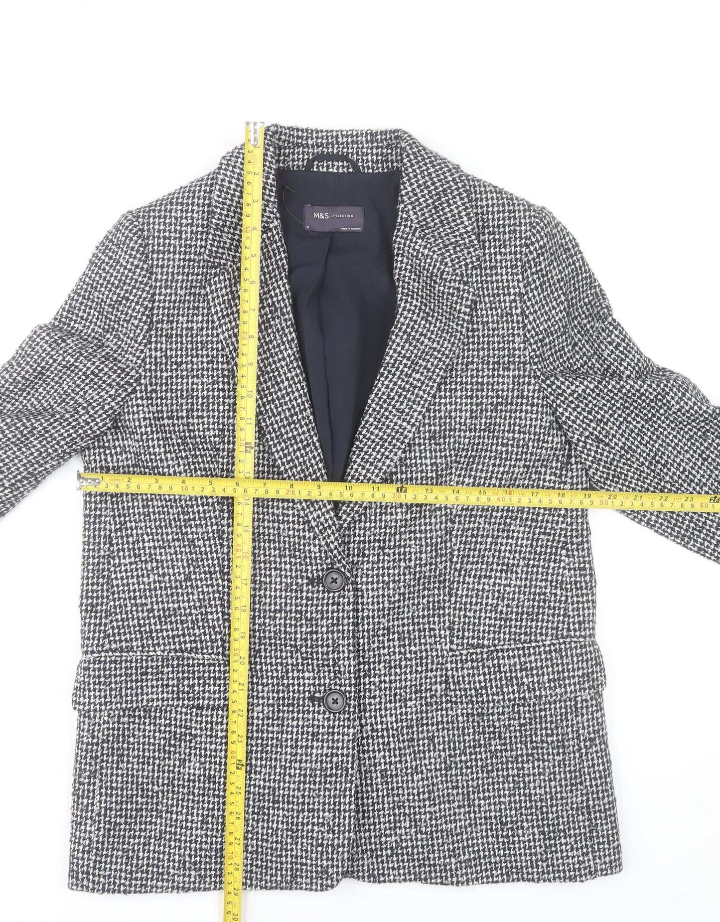 Marks and Spencer Womens Grey Houndstooth Blazer UK 10