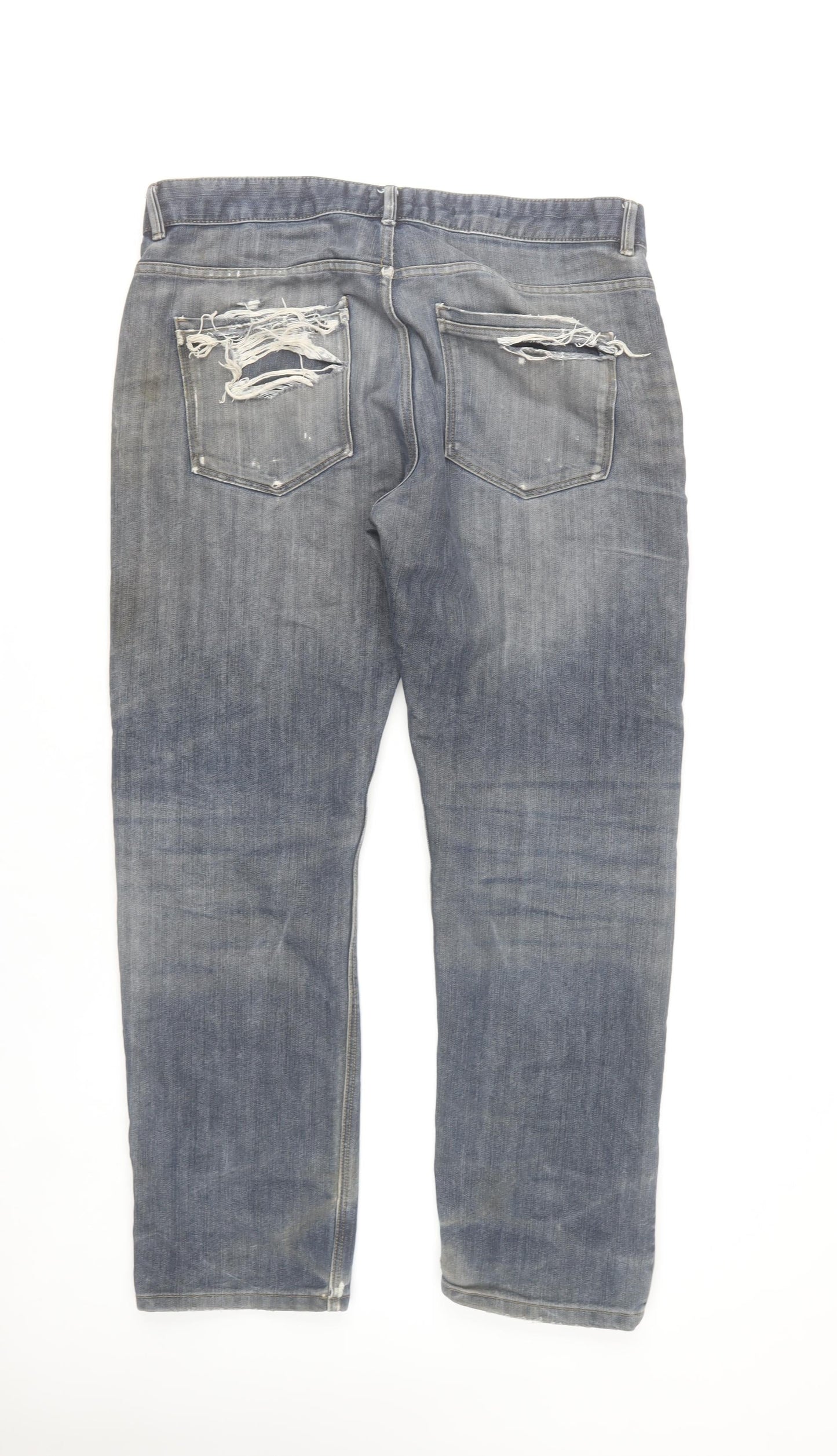 Next Men’s Blue Distressed Straight Fit Jeans Size W36 L31