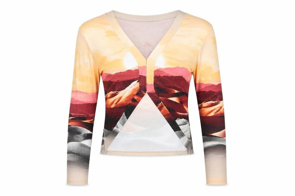Missguided Women’s Multicoloured Size 12 Cropped V-Neck Long Sleeve Top