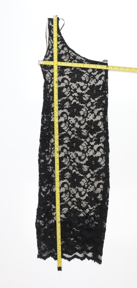 ASOS Petite Women’s Black Lace One Shoulder Bodycon Mini Dress Size 8