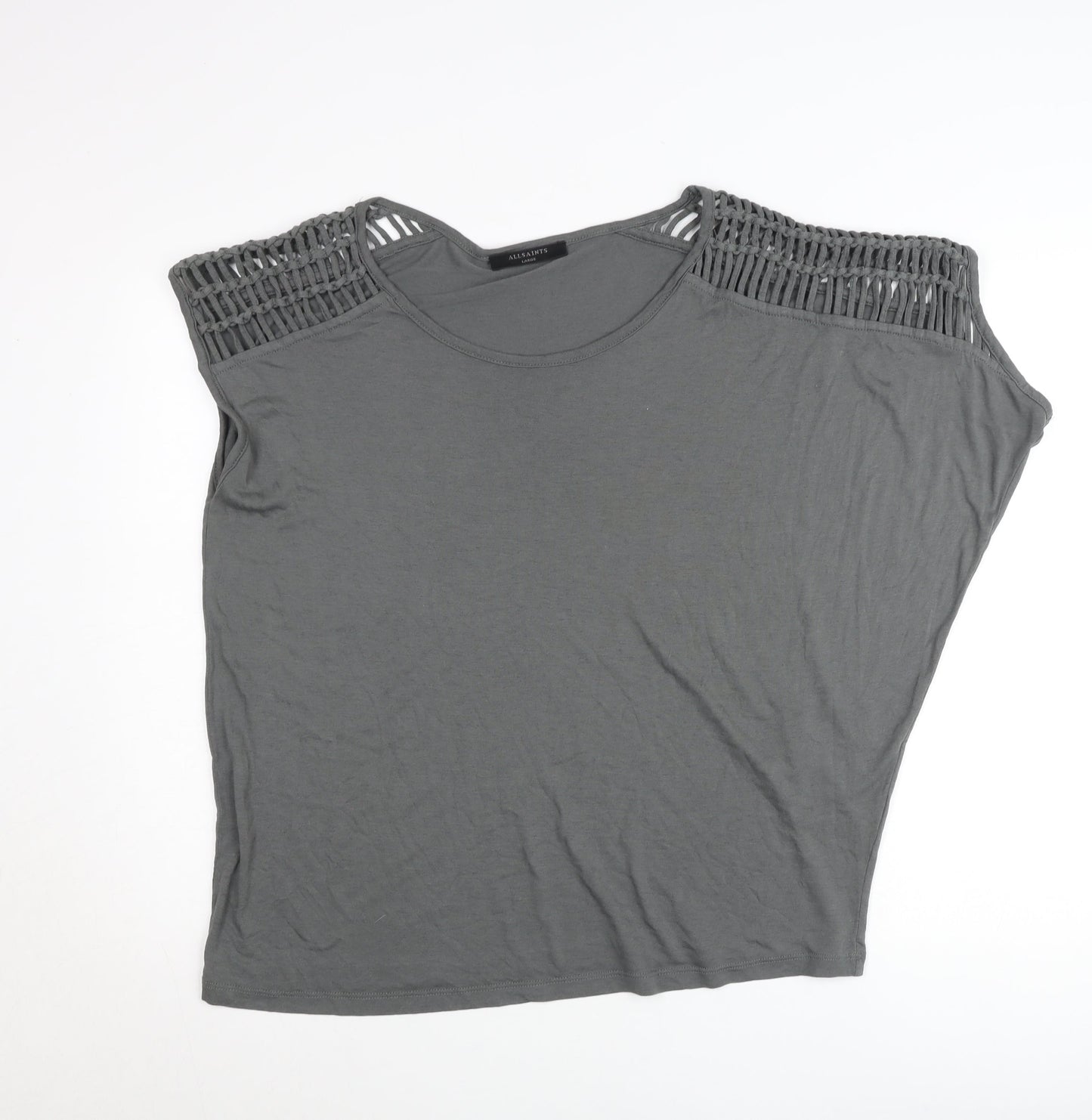 AllSaints Women Grey L Camisole T-Shirt with Crochet Detail