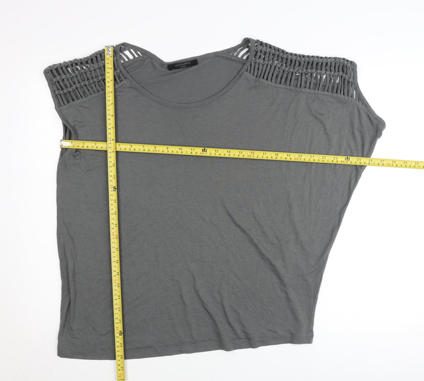 AllSaints Women Grey L Camisole T-Shirt with Crochet Detail