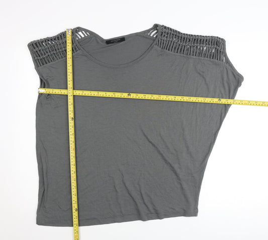 AllSaints Women Grey L Camisole T-Shirt with Crochet Detail