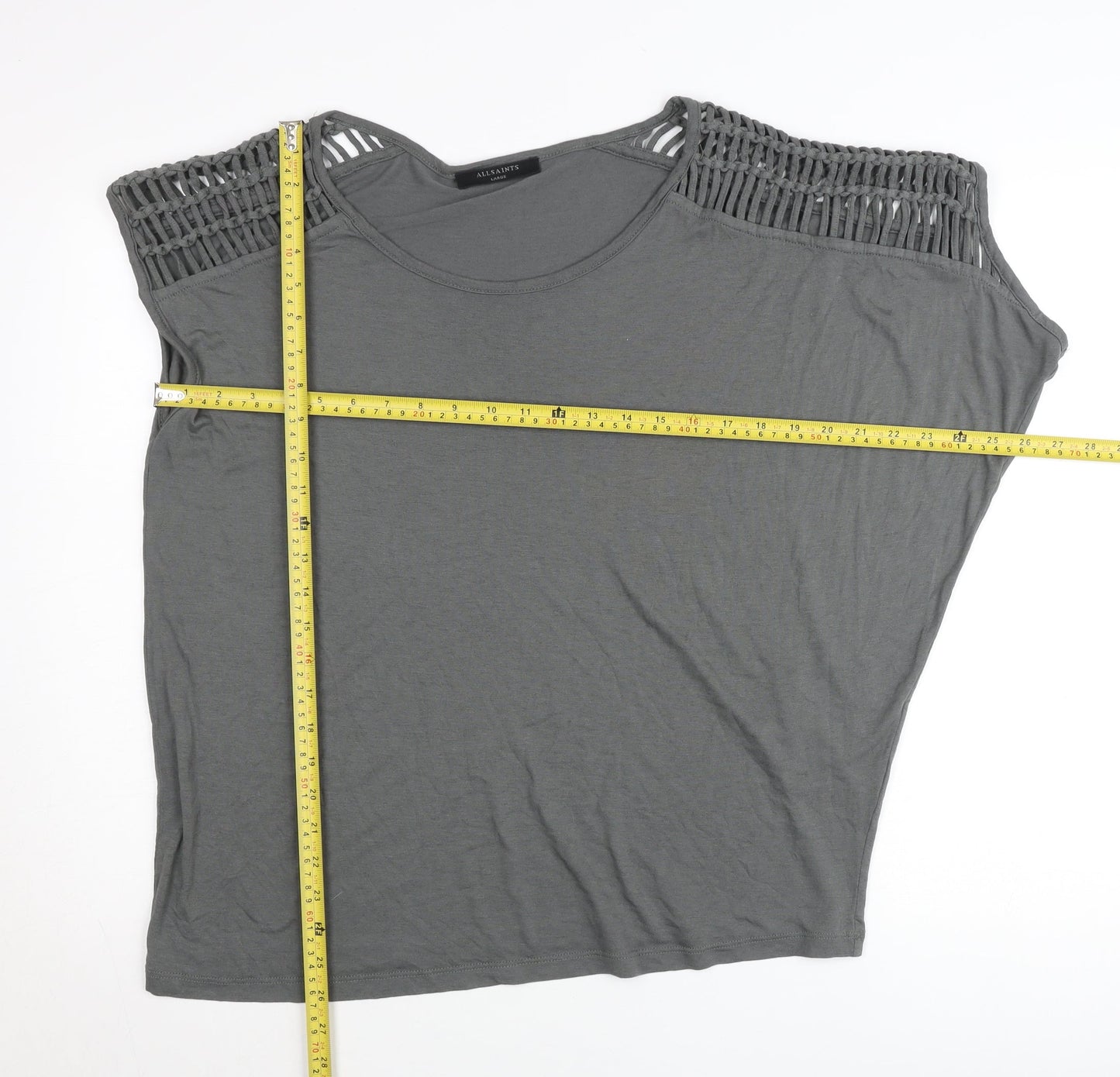 AllSaints Women Grey L Camisole T-Shirt with Crochet Detail