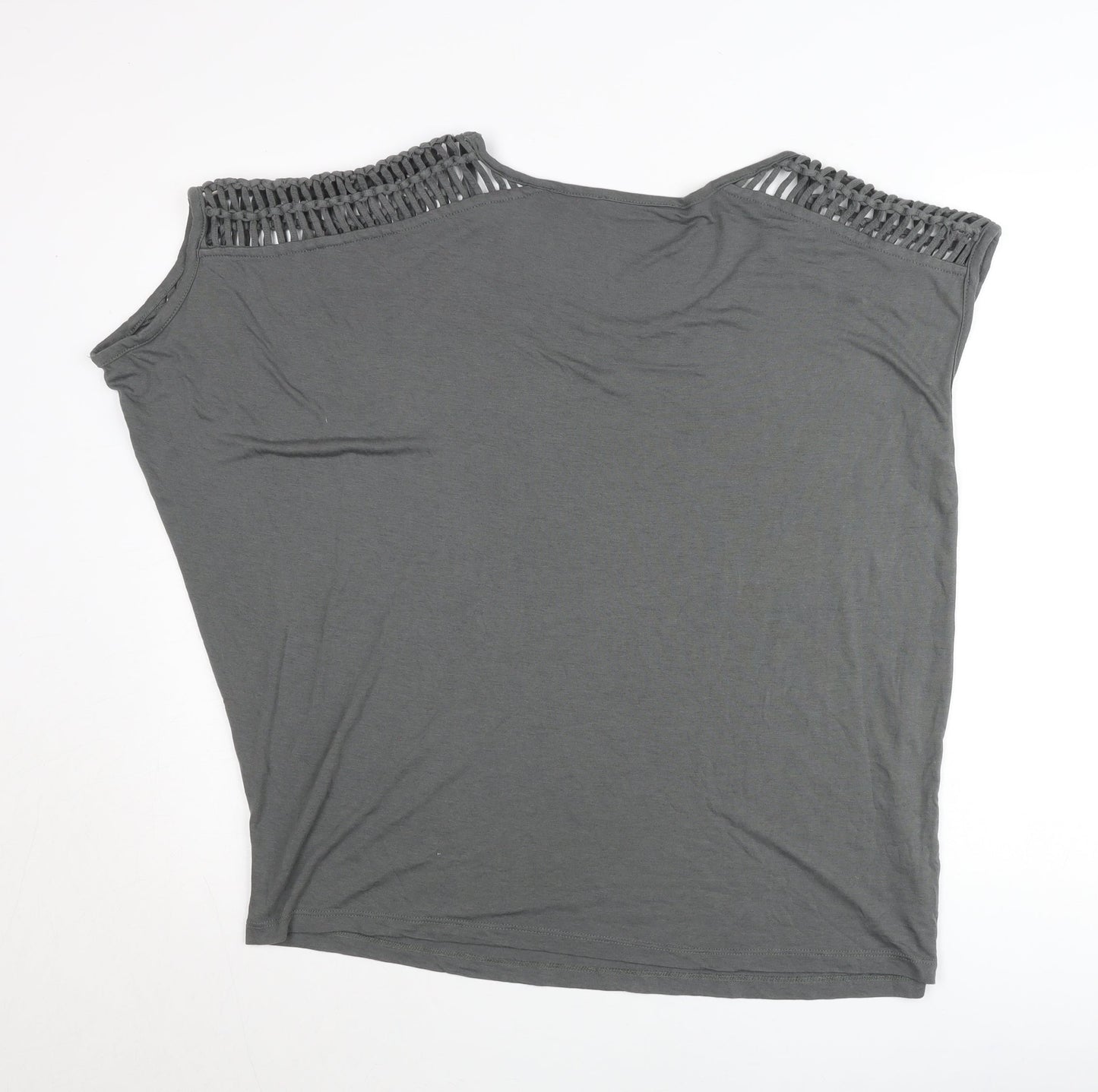 AllSaints Women Grey L Camisole T-Shirt with Crochet Detail