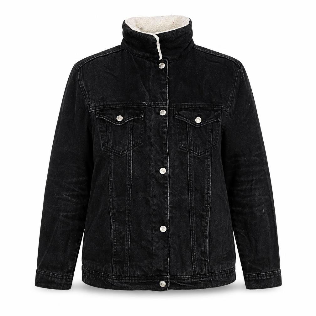 Stradivarius Womens Black Denim Jacket Size 8 Lined Casual