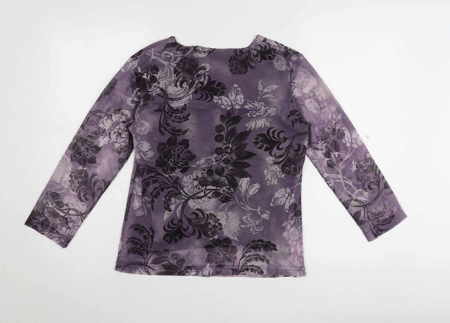 Autonomy Womens Purple Floral V-Neck Tunic Blouse Size 12