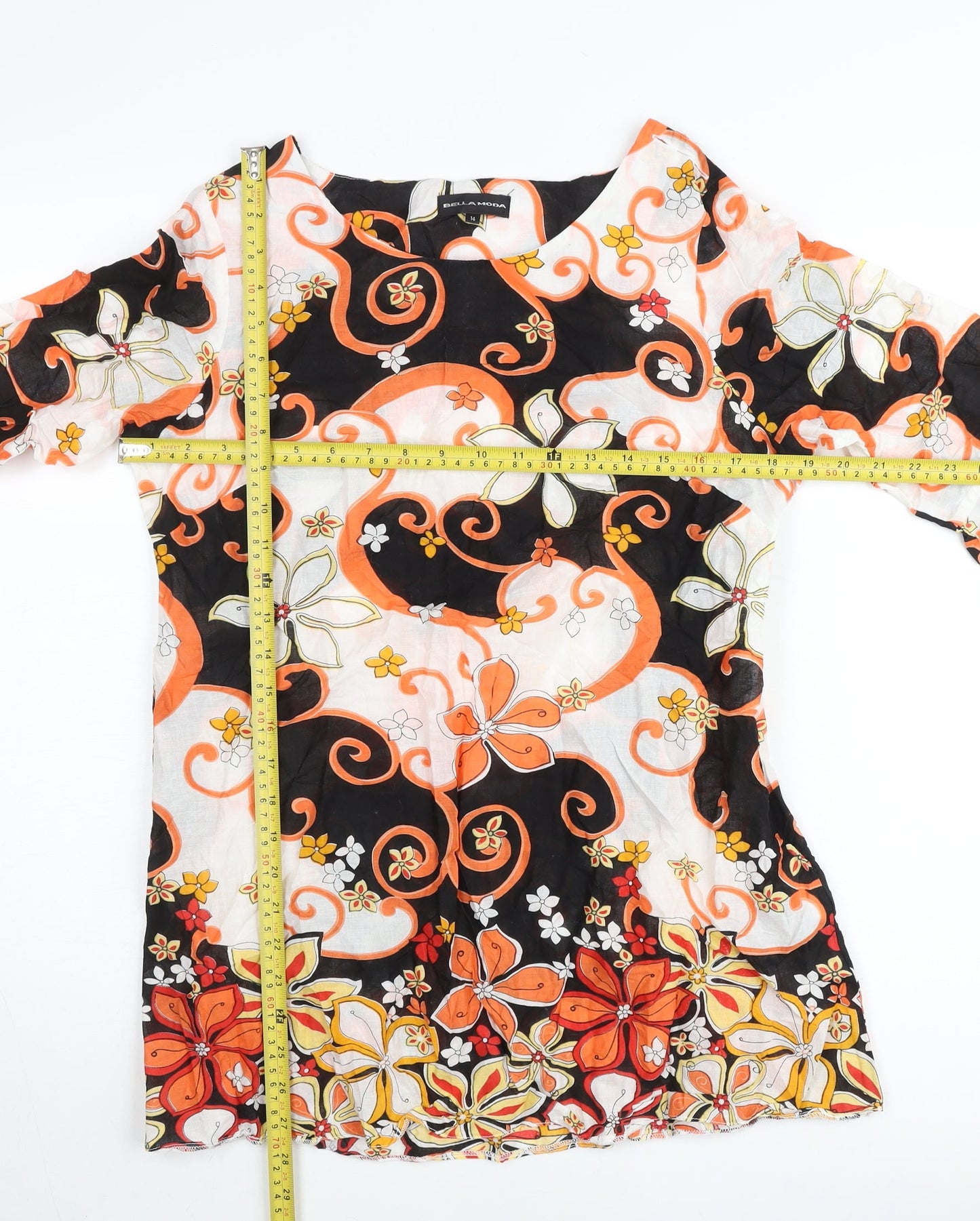 Bella Moda Womens Multicoloured Floral Cotton Tunic Blouse Size 14