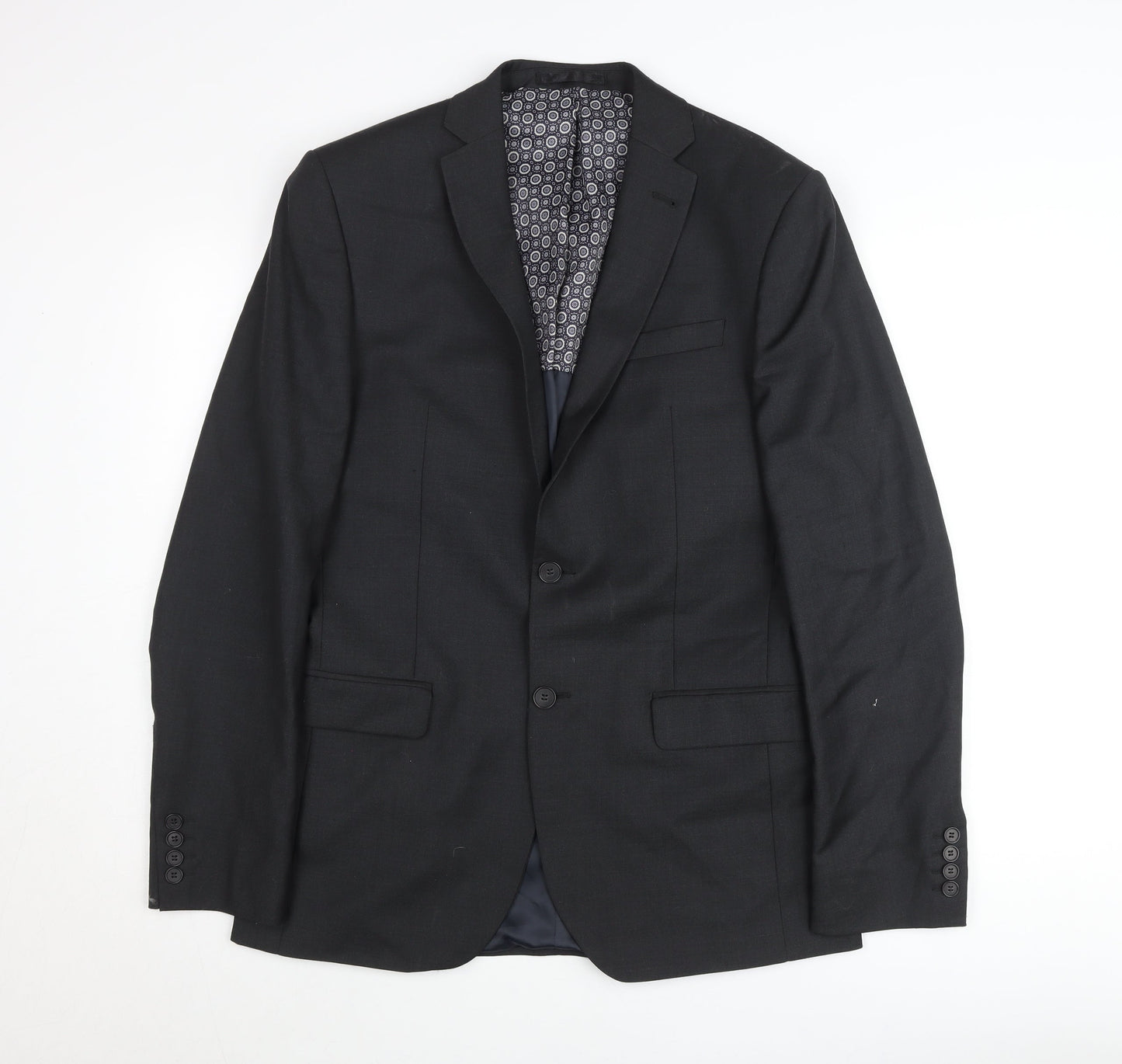 Racing Green Men’s Black Slim Fit Wool Blend Suit Jacket 38R