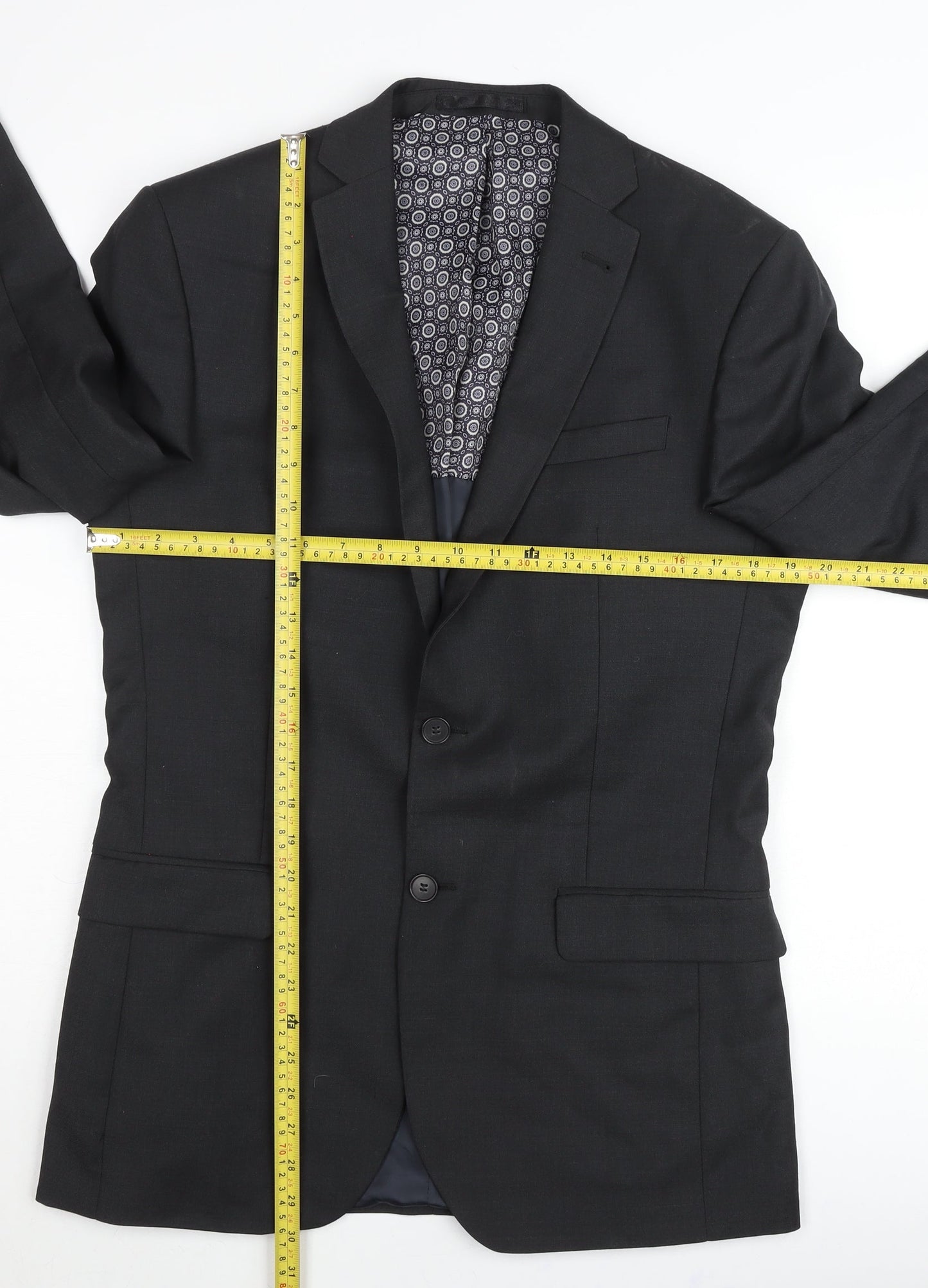 Racing Green Men’s Black Slim Fit Wool Blend Suit Jacket 38R