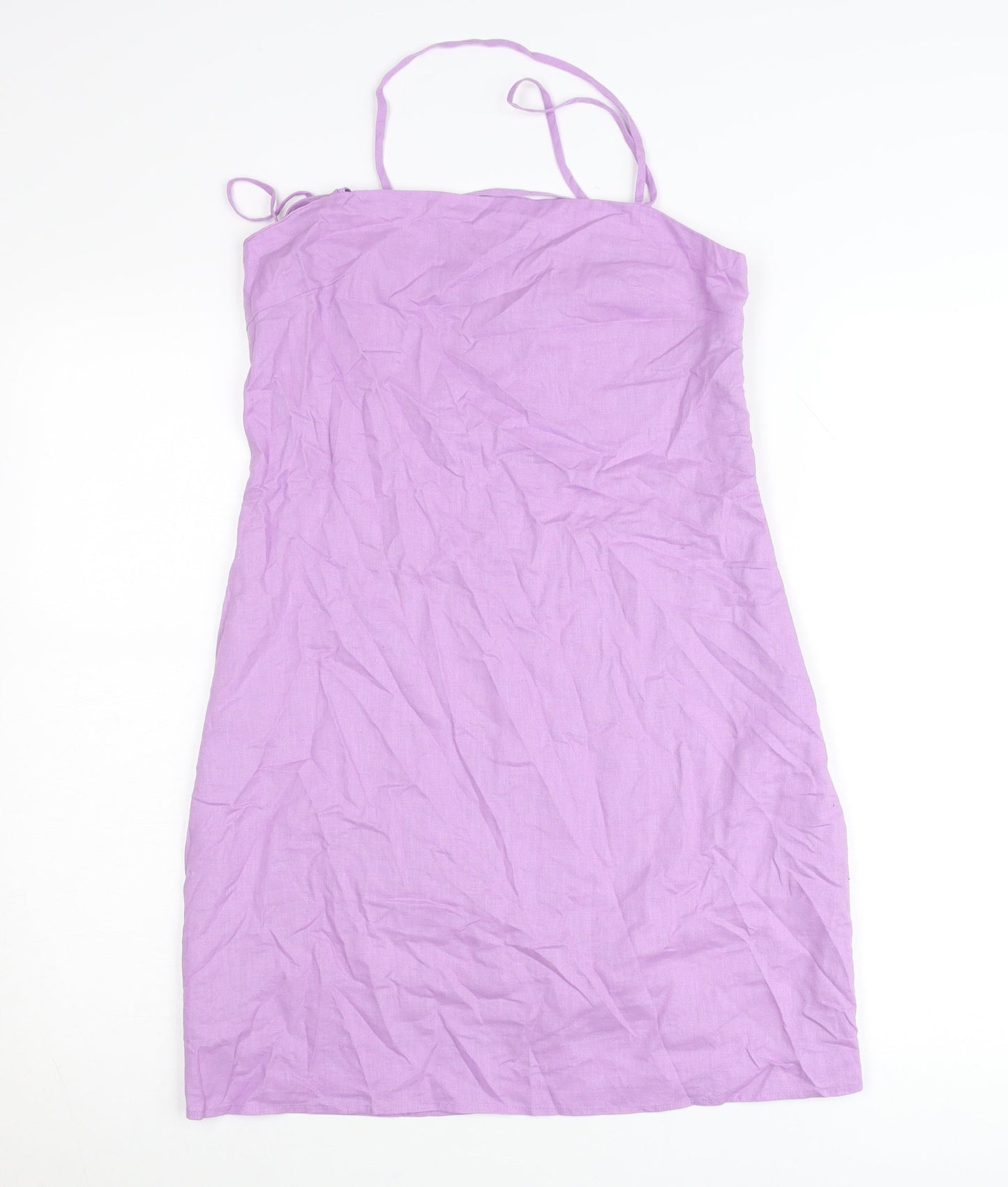 H&M Women’s Purple Linen Blend Slip Dress Size 10 Knee Length