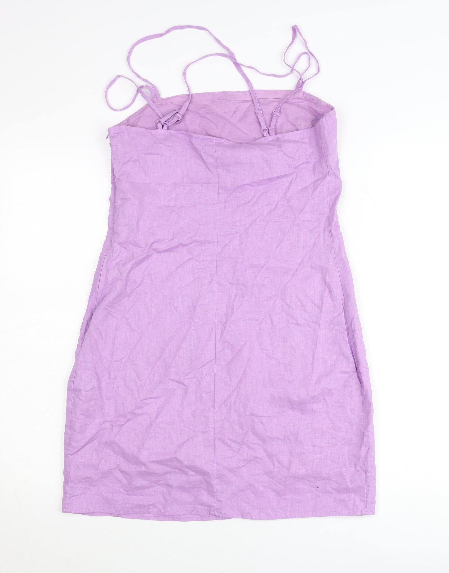 H&M Women’s Purple Linen Blend Slip Dress Size 10 Knee Length