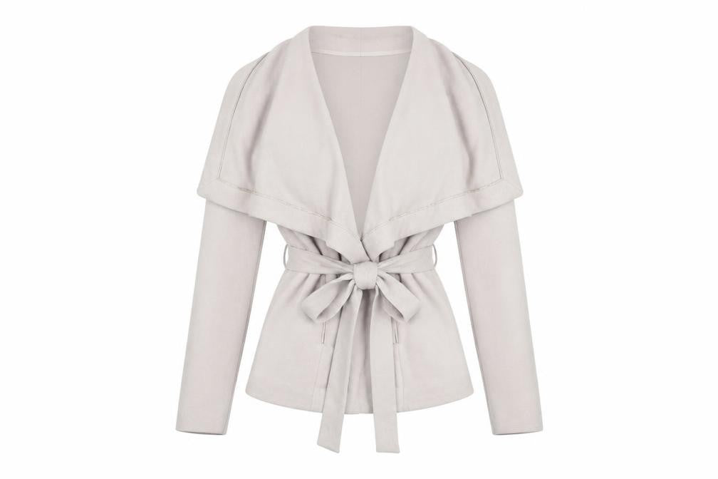 Oasis Women’s Beige Belted Jacket L Long Sleeve Classic Style
