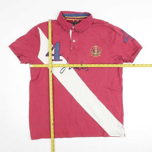 Joules Men’s Red Cotton Polo Shirt Size L Embroidered Sports Crest