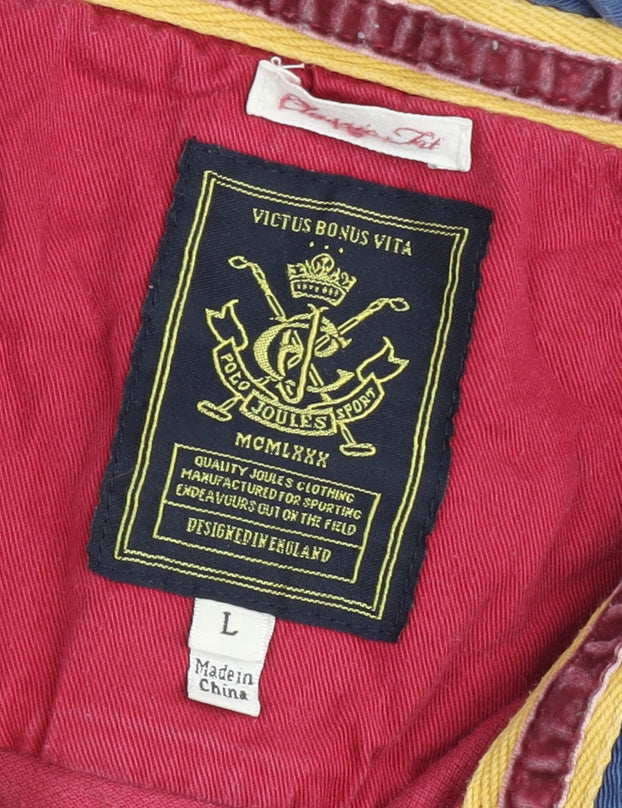 Joules Men’s Red Cotton Polo Shirt Size L Embroidered Sports Crest