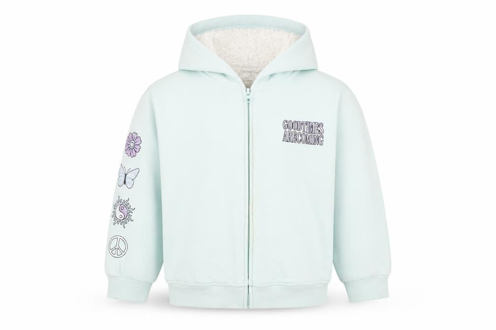 Front view of Anko girls’ blue hooded jacket age 10 lined full zip embroidered casual