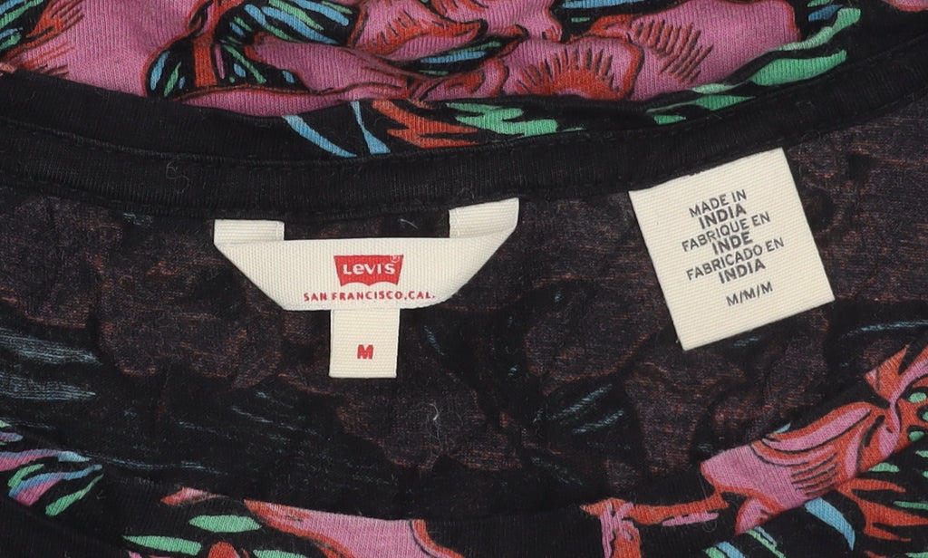 Levi's Women's Black Multicoloured Floral Cotton T-Shirt Dress M