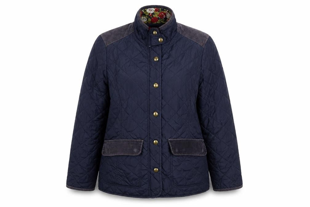 Avenue Women’s Blue Quilted Mid-Length Jacket L Cotton Lined
