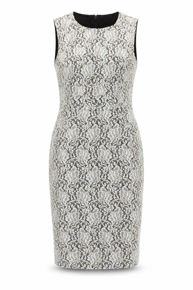 Warehouse Women’s Beige Black Lace Sheath Dress UK 10 Sleeveless