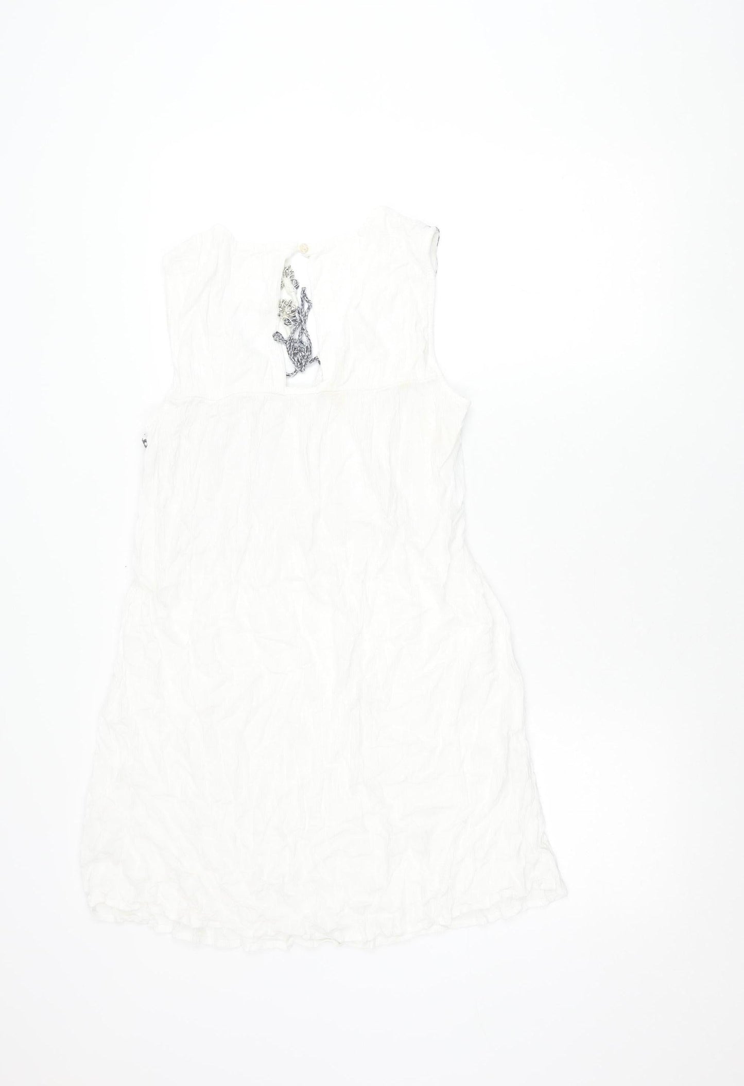 FatFace Women’s White Tank Tunic Top UK 14 Embroidered Tassel Summer