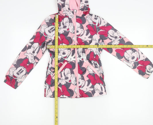 Disney Girls Pink Minnie Mouse Hooded Rain Coat Jacket Size 8 Years