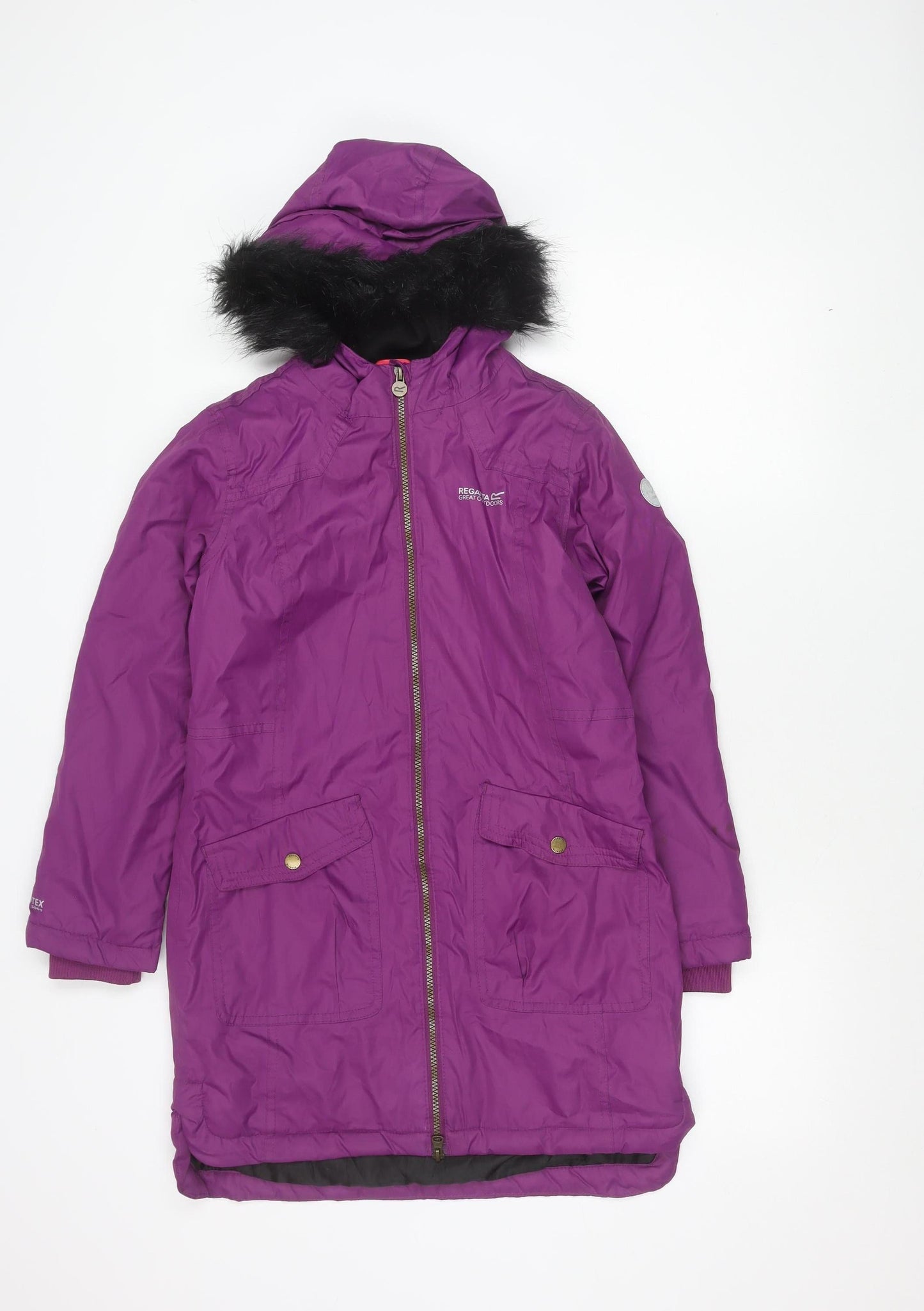 Regatta Girls Purple Parka Coat 11 Years Faux Fur Hooded Winter Jacket