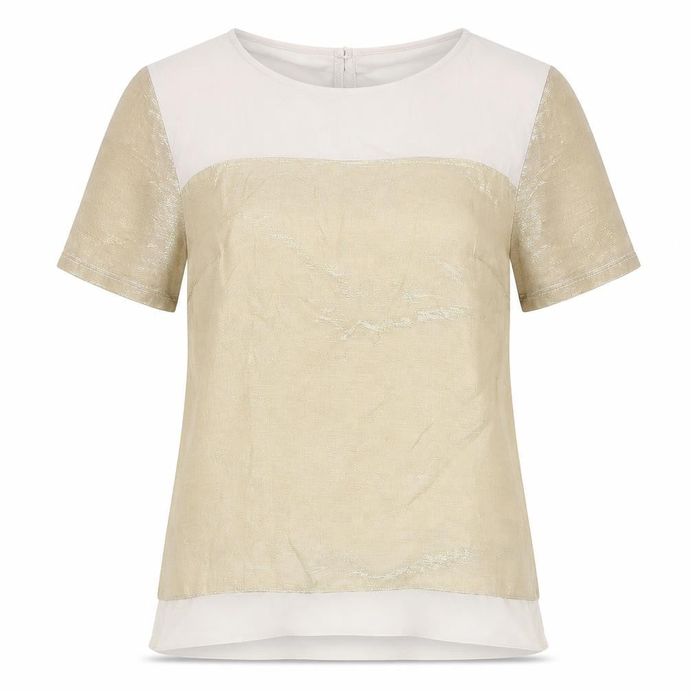 Oasis Womens Beige Blouse XS Short Sleeve Round Neck Workwear Top