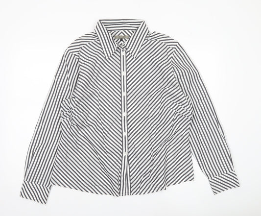Jaeger Women’s Black White Striped Cotton Button-Up Shirt UK 18