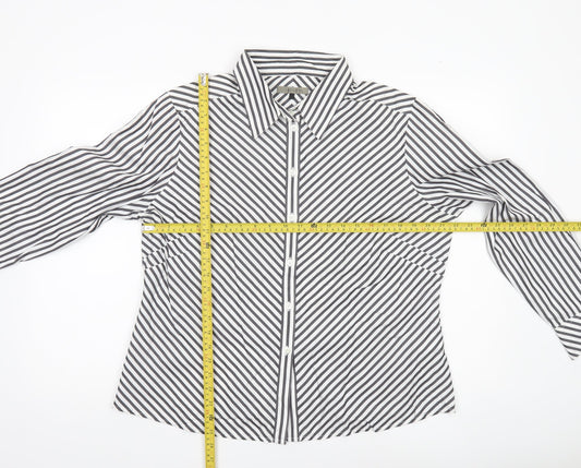 Jaeger Women’s Black White Striped Cotton Button-Up Shirt UK 18