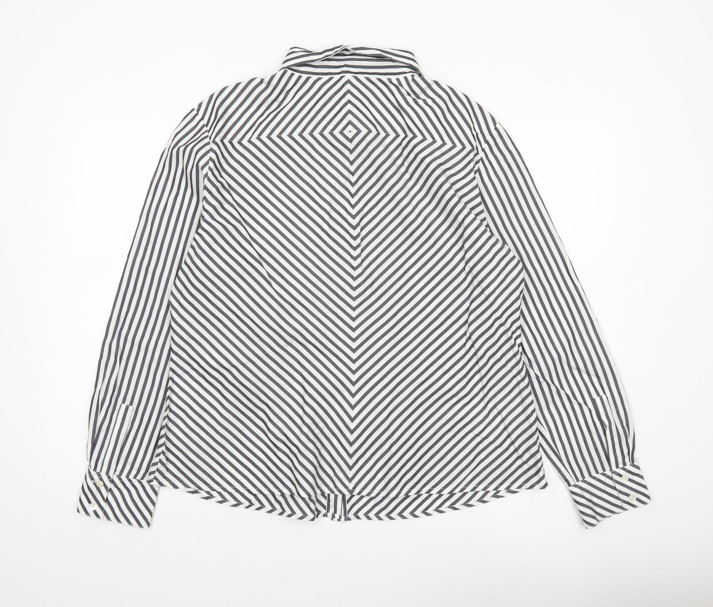 Jaeger Women’s Black White Striped Cotton Button-Up Shirt UK 18