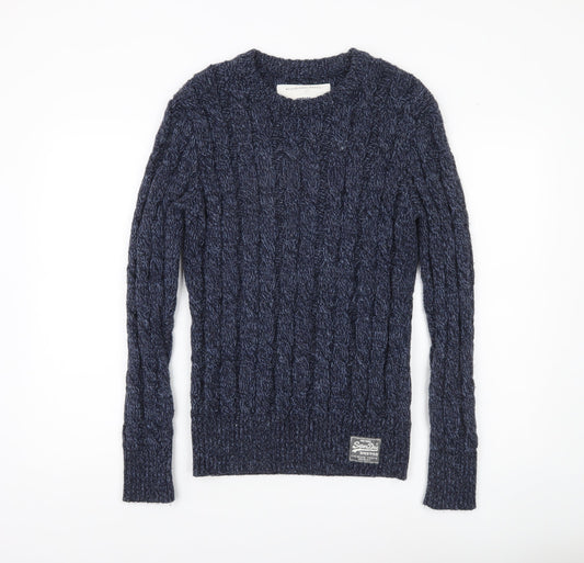 Superdry Men’s Blue Cable-Knit Jumper Size S Crew Neck Pullover